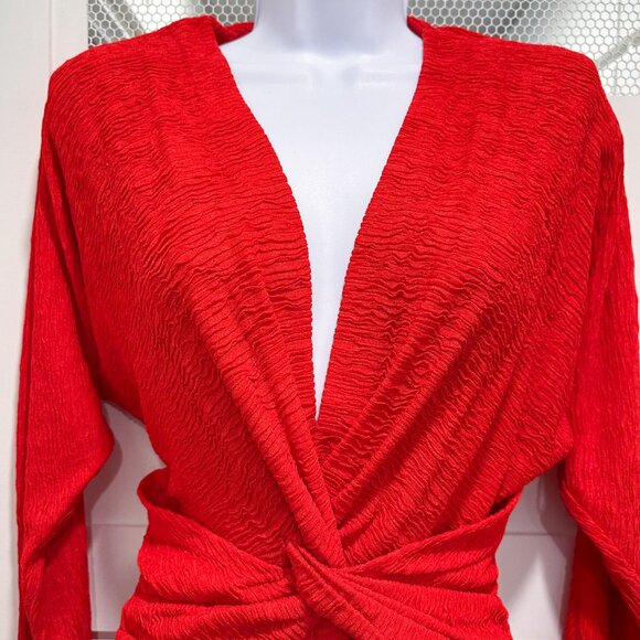 Vintage 80's 90's Sexy Low Cut Red Vamp Curvy Crinkle Dress Valentine Romantic - Picture 2 of 7